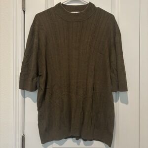 Vintage Perry Ellis Tussah Silk‎ Ribbed Knit Coffee Blouse Women's Top Size XXL